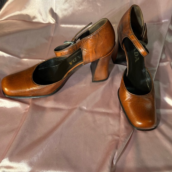 PRADA Brown Leather Mary Jane Block Heels size 36.5 - size 5.5/6 US - Picture 12 of 16